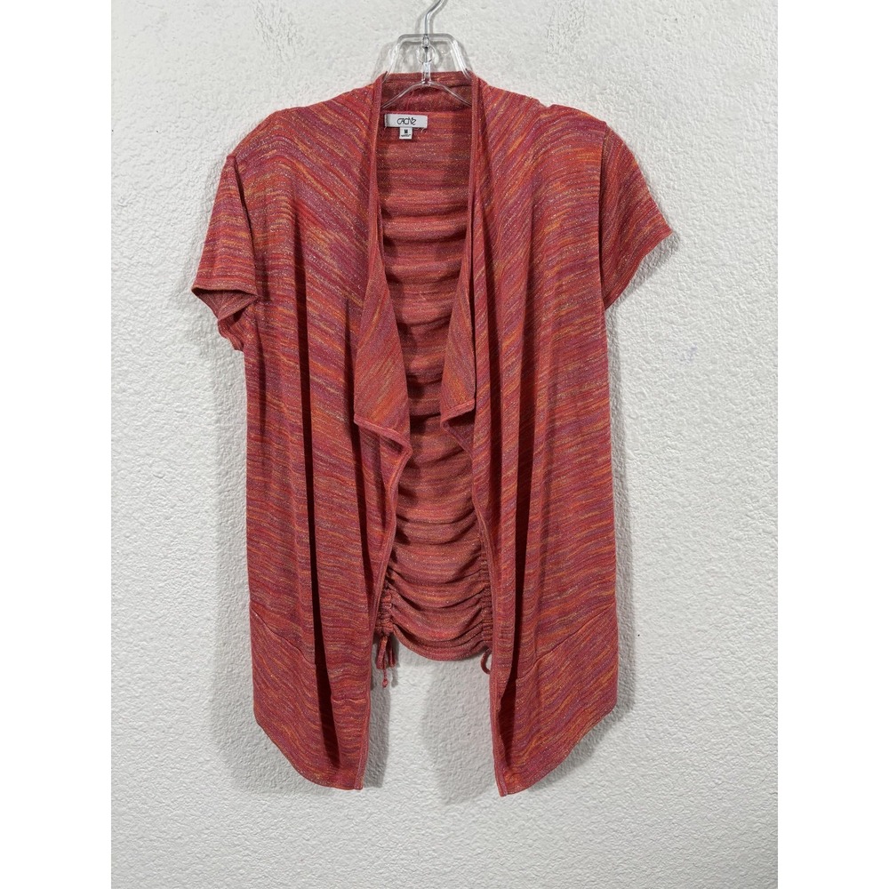 Vintage Cache Sweater Womens Medium Pink Orange Cardigan Ruched Sparkle‎ Y2K